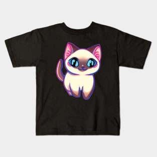 a colorful alien-like Siamese cat illustration Kids T-Shirt